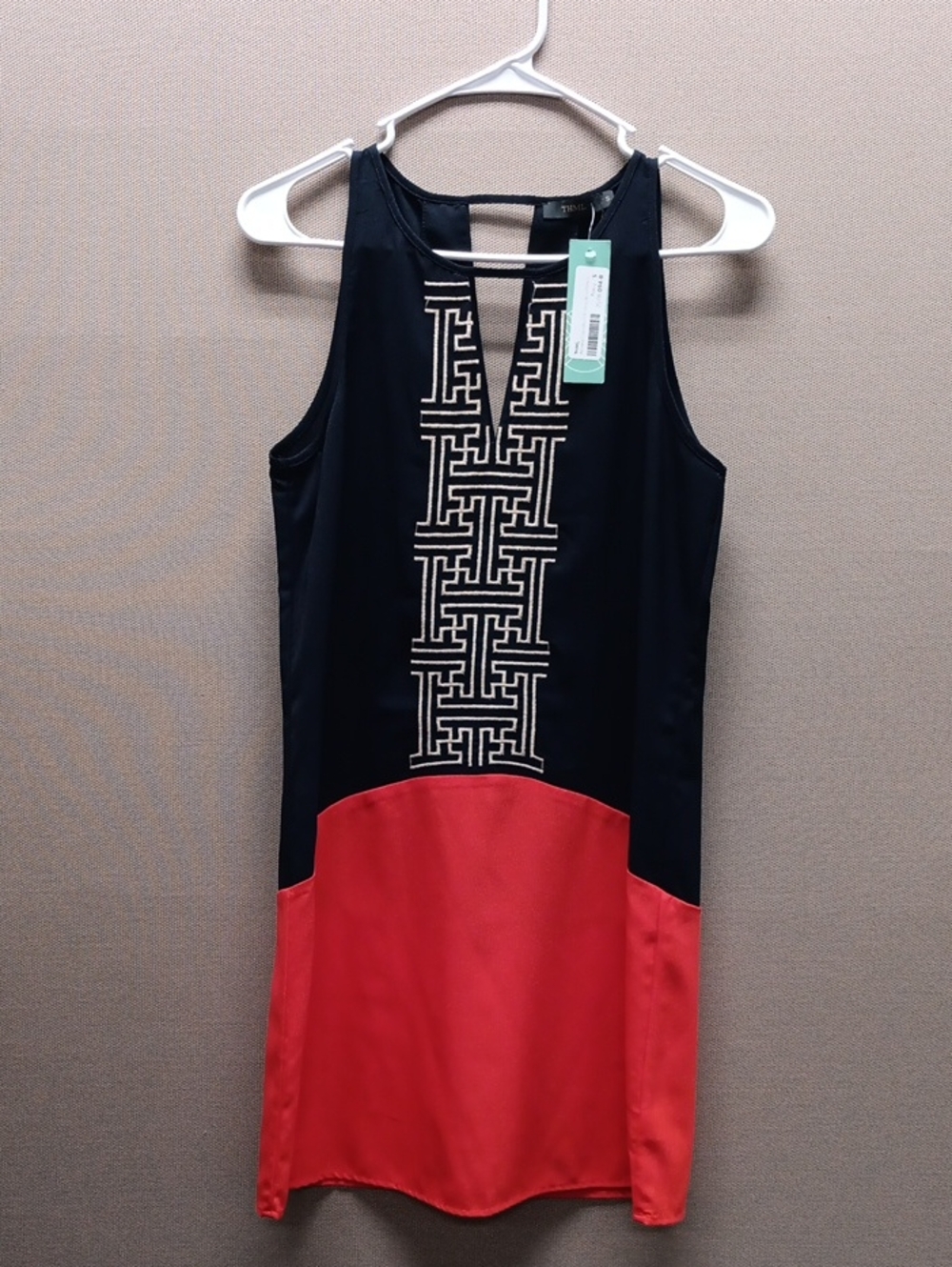 THML Navy and Red Sleeveless Mini Dress with Embroidered Center Panel